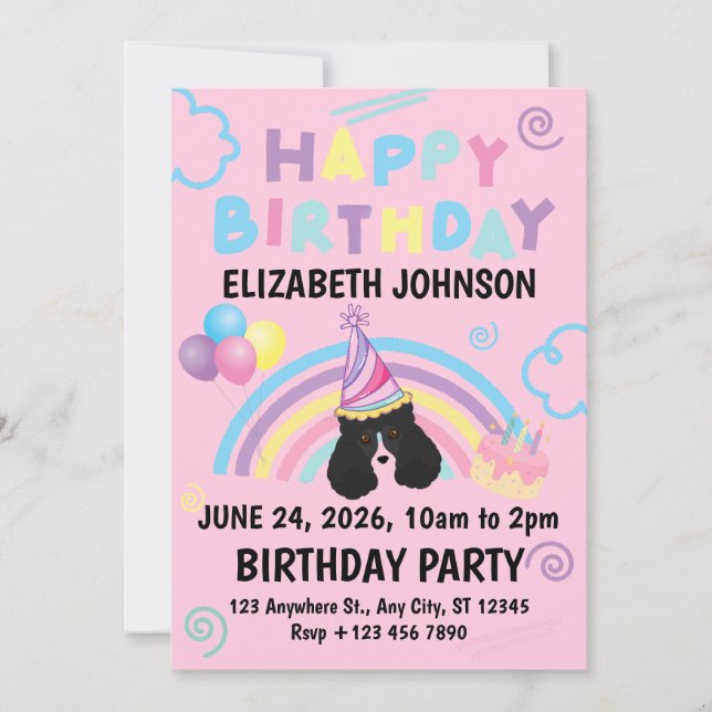Parti Poodle Birthday Party Invitation Pink (Devant)