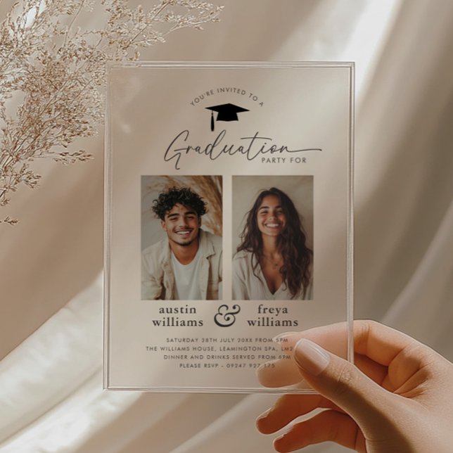 Partie de graduation conjointe 2 Invitation photo (Zazzle Joint Graduation Party 2 Photo Invitation)