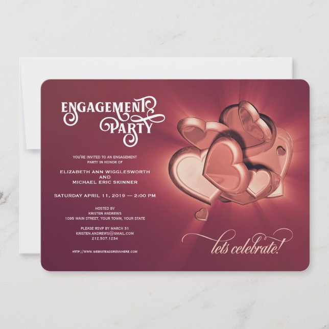 Partie d'engagement, Rose Gold Hearts Invitation (Devant)