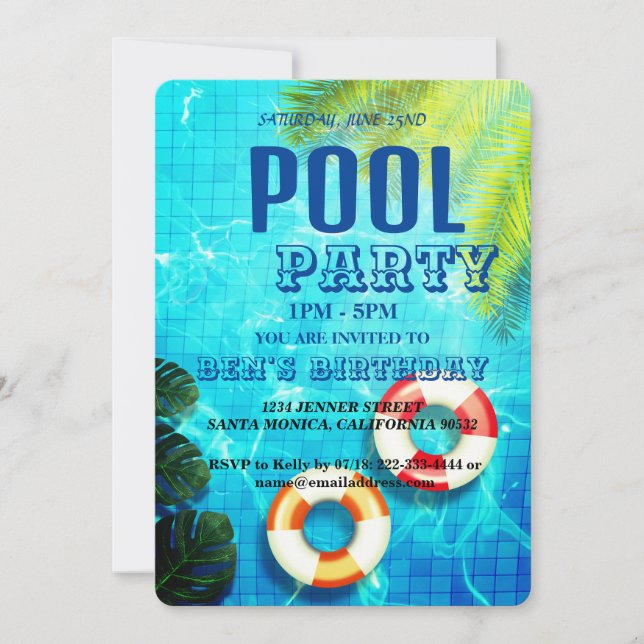 Partie du pool | Nage Invitation d'anniversaire (Devant)