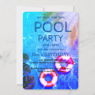 Partie du pool   Nage Invitation d'anniversaire