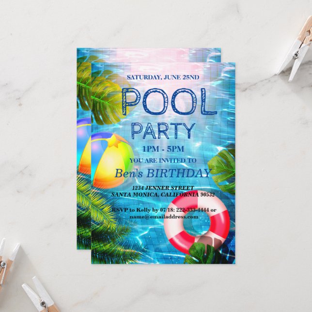 Partie du pool | Nage Invitation d'anniversaire (Devant/Arrière en situation)