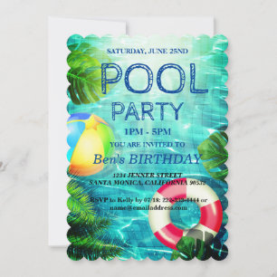 Partie du pool   Nage Invitation d'anniversaire
