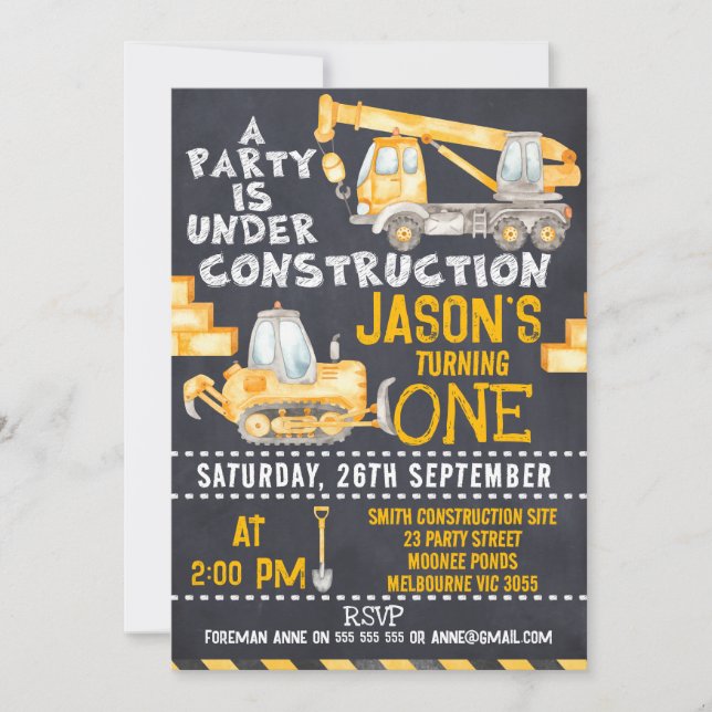Partie en construction 1er anniversaire Invitation (Devant)