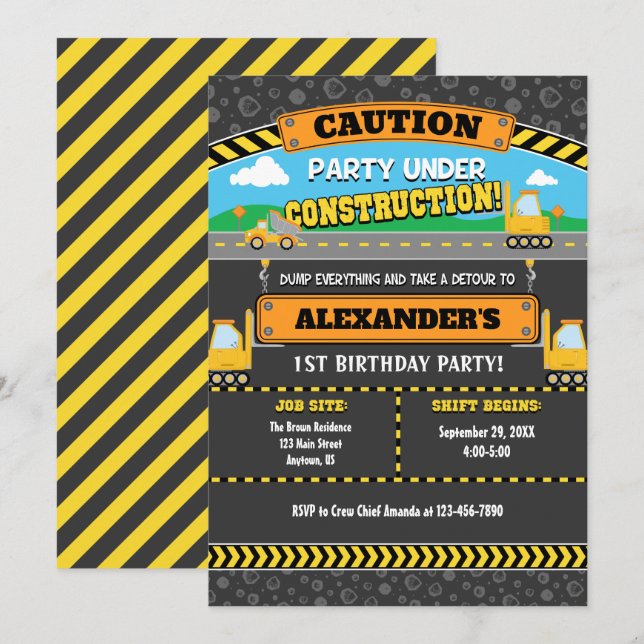 Partie en construction Invitation d'anniversaire (Devant / Derrière)