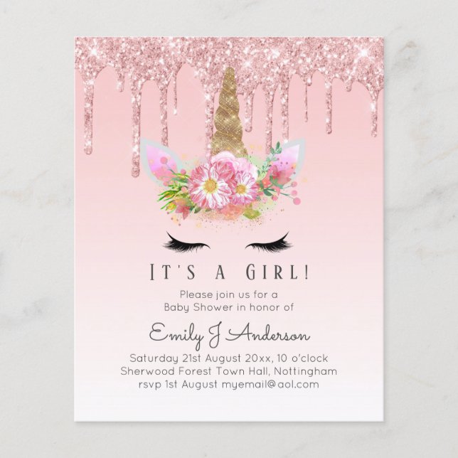 Parties scintillant à goutte d'or Rose de licorne  (Devant)