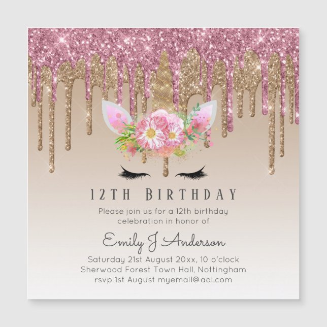 Parties scintillant à goutte UNICORN Rose Gold Ros (Devant)