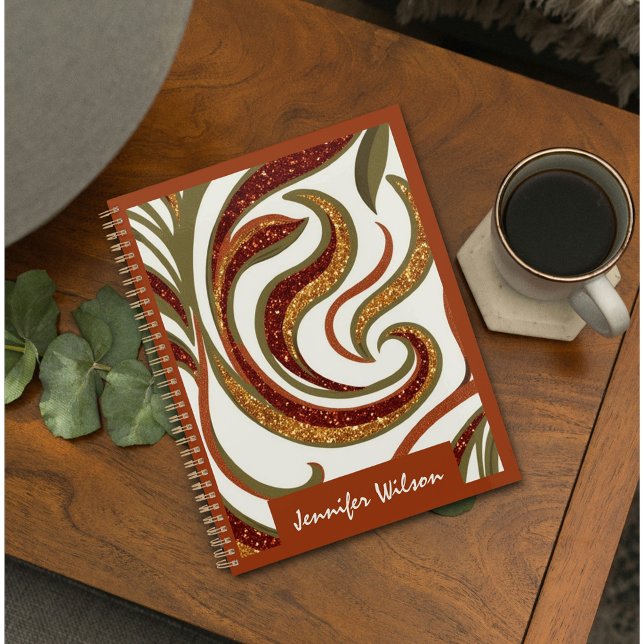 Parties scintillant abstraite tendance en terre cu (Trendy abstract glitter terracotta green script planner)