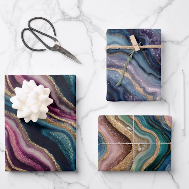 Parties scintillant Agate rose bleu violet Papier  (Recto)