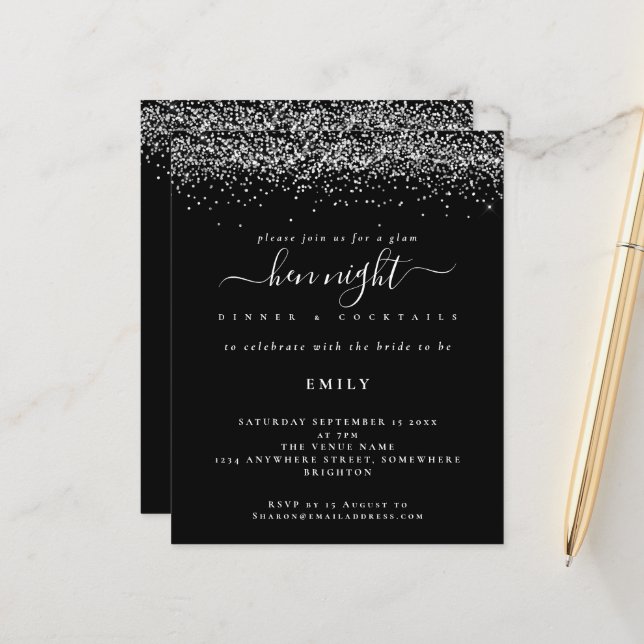 Parties scintillant argent budget Hen Night Black  (Devant/Arrière en situation)