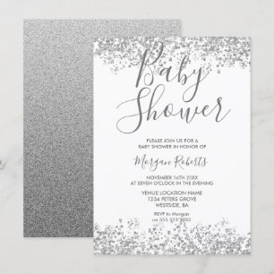 Parties scintillant Argent Invitation Baby shower