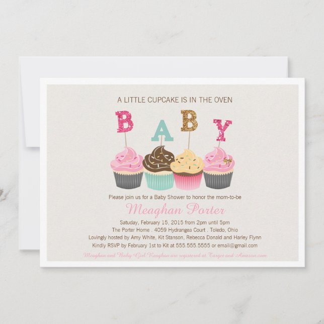 Parties scintillant Baby shower Invitation - Cupca (Devant)