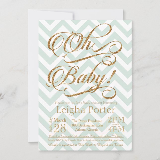 Parties scintillant Baby shower Invitation Gold Mi (Devant)