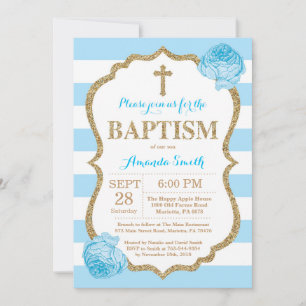 Parties scintillant Baptême Bleu et or Invitation