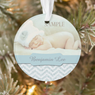 Parties scintillant Bleu Argent Faux Bébé 1er Noël