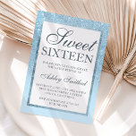 Parties scintillant bleu chic élégant budget Sweet<br><div class="desc">Une douche parties scintillant moderne,  assez chic et élégant faux bleu foncé avec bloc de couleur bleu pastel Sweet 16 anniversaire invitation avec motif bleu ombre pâle s'estompant sur un arrière - plan bleu clair,  à bas prix abordable.</div>