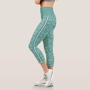 Parties scintillant bleu-vert Capri Leggings