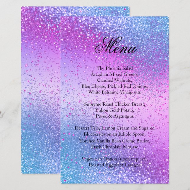 Parties scintillant bleue et rose classique - Menu (Devant / Derrière)