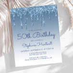Parties scintillant Budget Drip Blue 50th Birthday<br><div class="desc">Cette invitation branchée à la fête du 50e anniversaire présente une bordure brillante bleue fausse parties scintillant et un arrière - plan bleu sombre. Les mots "50th Birthday" et le nom de l'invité d'honneur apparaissent dans un script décontracté en bleu manuscrit, le reste du texte personnalisable en bleu sans serif....</div>