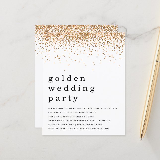 Parties scintillant Budget Golden Wedding Party In (Devant/Arrière en situation)