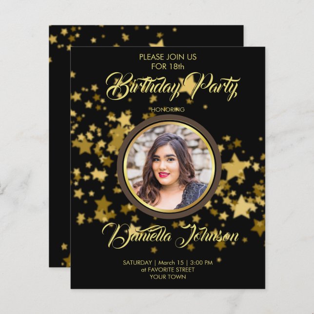 Parties scintillant budgétaire confetti photo invi (Devant / Derrière)