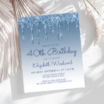 Parties scintillant budgétaire Drip Blue 40th Birt<br><div class="desc">Cette invitation branchée de 40e anniversaire présente une bordure brillante bleue faux goutte de parties scintillant et bleu ombre arrière - plan. Les mots "40e anniversaire" et le nom de l'invité d'honneur apparaissent dans un script décontracté d'écriture bleue, le reste du texte personnalisable dans la police bleue sans serif. La...</div>