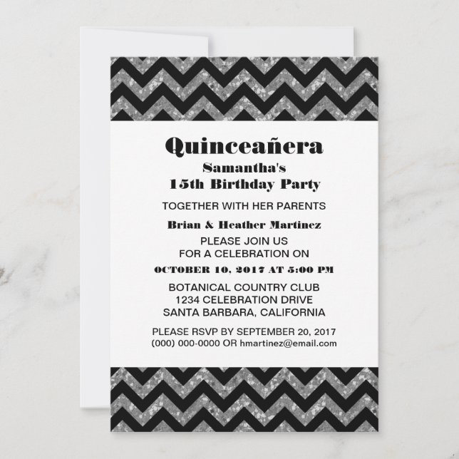 Parties scintillant Chevron Argent Invitation du P (Devant)