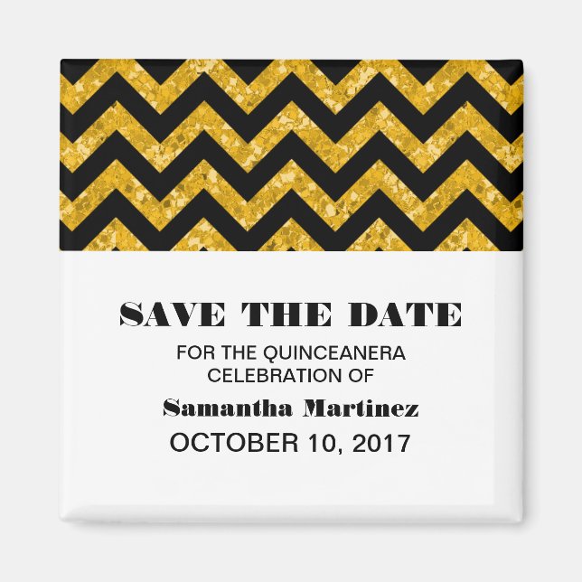 Parties scintillant Chevron jaune Magnet Quinceañe (Devant)