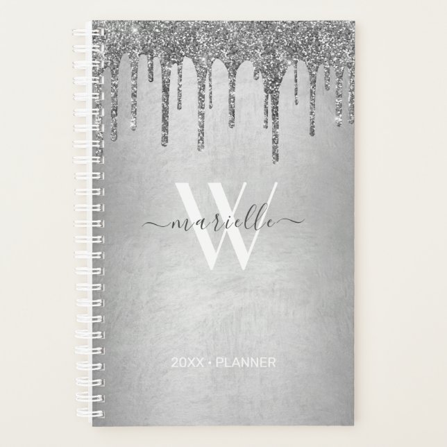 Parties scintillant Chic Silver Dripping Monogramm (Devant)