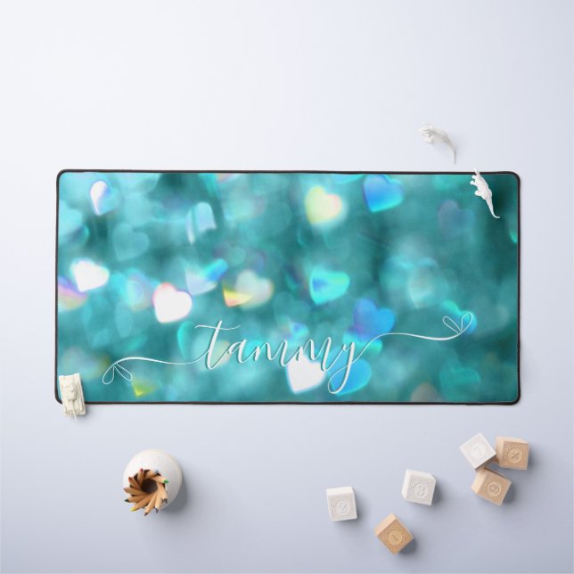 Parties scintillant Coeurs turquoises (Tableau pour enfants)