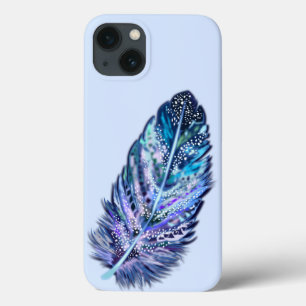 Parties scintillant coque iphone en plumes bleues