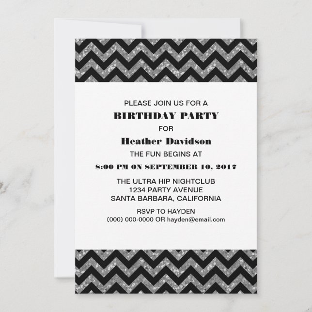 Parties scintillant d'argent Chevron Invitation de (Devant)