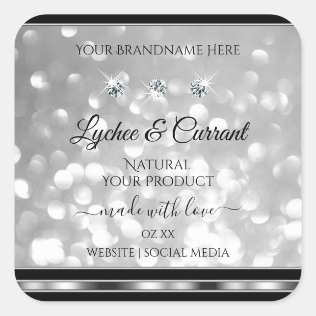 Parties scintillant d'argent Étiquettes de produit (Devant)