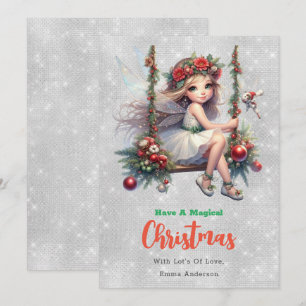 Parties scintillant d'argent Fée de Noël Carte p