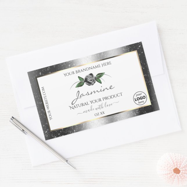 Parties scintillant d'argent floral logo Étiquette (Enveloppe)