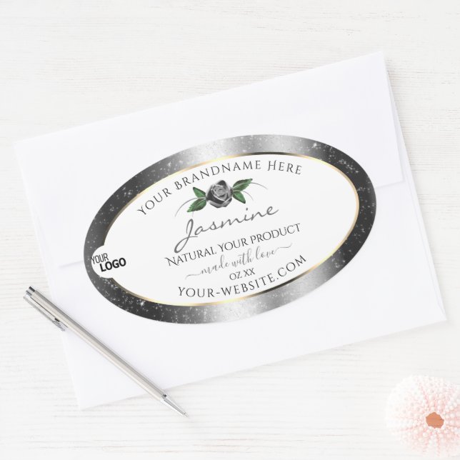 Parties scintillant d'argent floral logo Étiquette (Enveloppe)