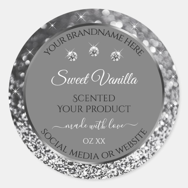 Parties scintillant d'argent Glam Grey Étiquettes  (Devant)