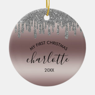 Parties scintillant d'argent Mon premier ornement 