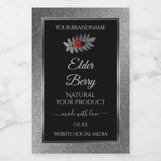 Parties scintillant d'argent noir Étiquettes de pr (Étiquettes simples)