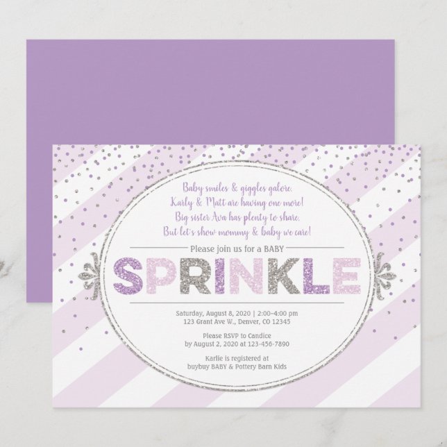 parties scintillant d'argent pourpre invitation po (Devant / Derrière)