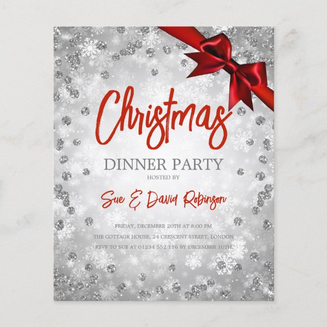 Parties scintillant d'argent Rouge Ribbon Noël (Devant)