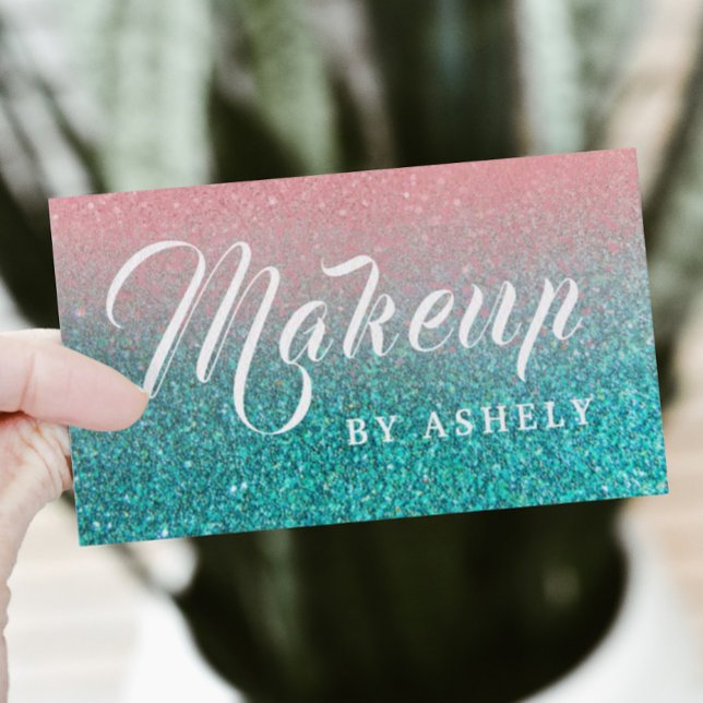 Parties scintillant de maquillage carte de visite  (#zazzlemade #mackup #style #designer #turquoise #glitter)