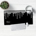 Parties scintillant d'étincelle noire Monogramme<br><div class="desc">Fille Black et Argent Parties scintillant perche Monogram Mouse Pad Desk Mat avec nos gouttes de fausse parties scintillant tendance en argent lux chic sur un arrière - plan noir moderne. Veuillez nous contacter à cedarandstring@gmail.com si vous avez besoin d'aide pour la conception ou les produits correspondants.</div>