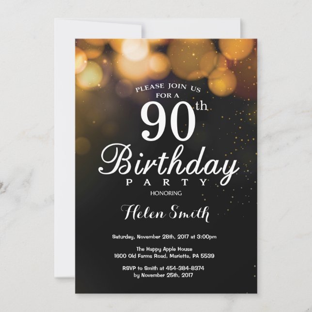 Parties scintillant d'or 90e Anniversaire Carte d' (Devant)