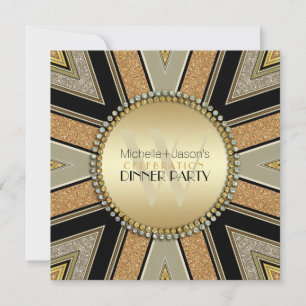 Parties scintillant d'or Art Déco Invitation