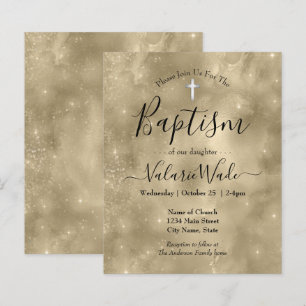 Parties scintillant d'or Baptême Invitations budgé