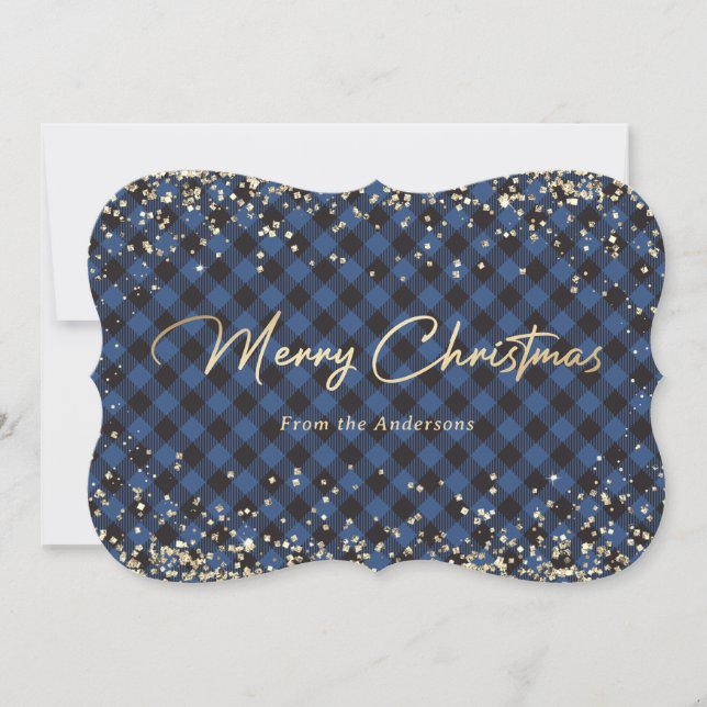 Parties scintillant d'or Bleu Buffalo Plaid Cartes (Devant)