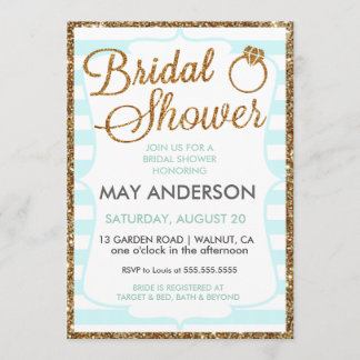 Parties scintillant d'or bleu clair Invitation de