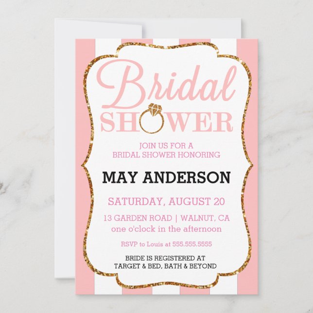 Parties scintillant d'or Blush Stripe Invitation d (Devant)