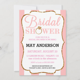 Parties scintillant d'or Blush Stripe Invitation d